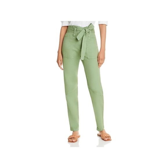 A.L.C Women's Green Textured Pocketed High Waisted Straight leg Cargo - Picture 2 of 8